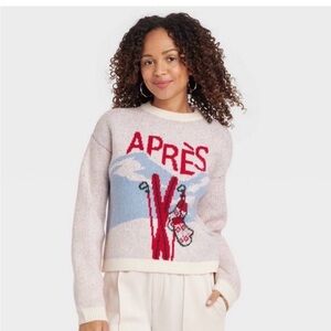 a new day Après Graphic Holiday Sweater - Cream, Red, and Blue Size XL NWOT